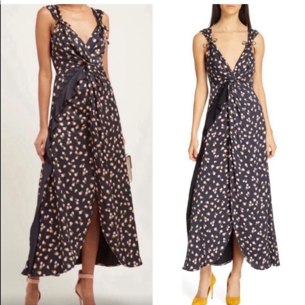 Self-Portrait Twisted Floral-Print Satin-Jacquard Maxi Dress
